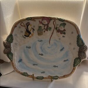 Festive Snowman and Penguin Ceramic Platter